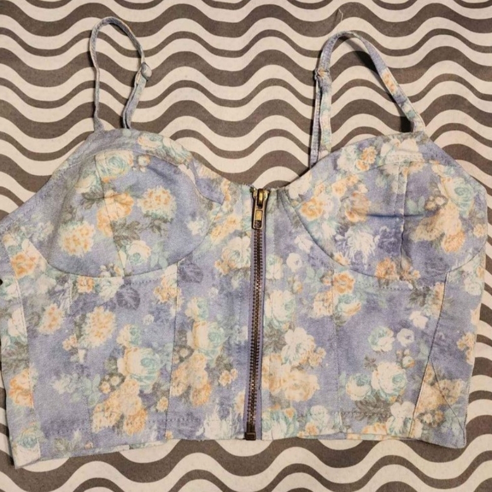 Gab ❤️ Kate Chambray Floral Crop Top sz Small